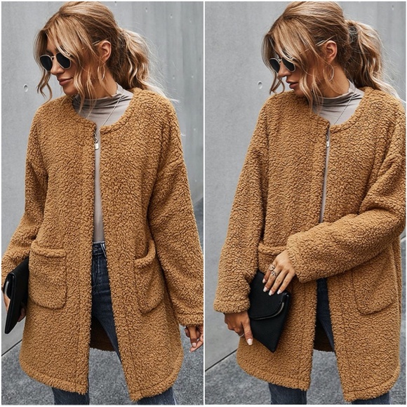 Jackets & Blazers - CFurry jacket coat with pockets - CAMEL